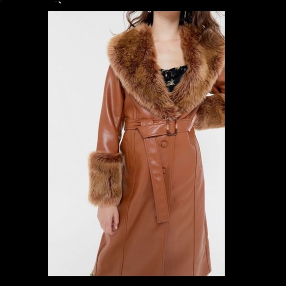 NWOT- UO faux leather fur trim long jacket - Picture 1 of 2